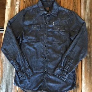 Volcom Men's Long Sleeve Chambray Shirt, Indigo, L